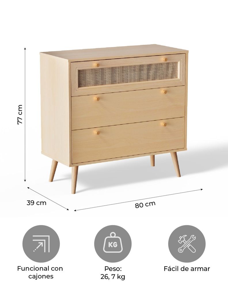 Cómoda con Ratán Top Living Calcuta Cajonera de 3 Cajones-2