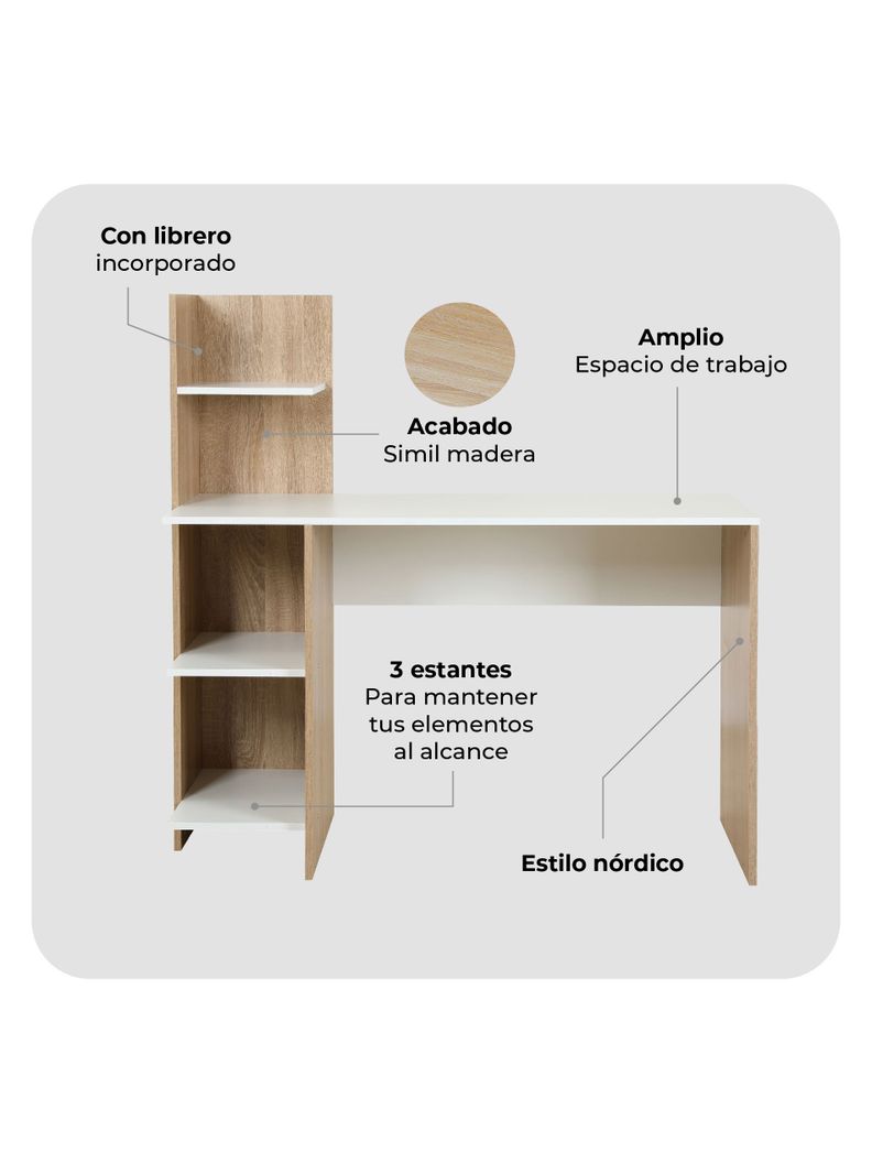 Escritorio con Librero Top Living Maple Nórdico Estantes-4