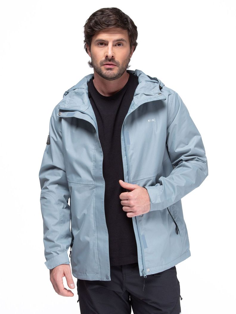 Chaqueta Cortavientos Impermeable Hombre Azul con Gorro-0