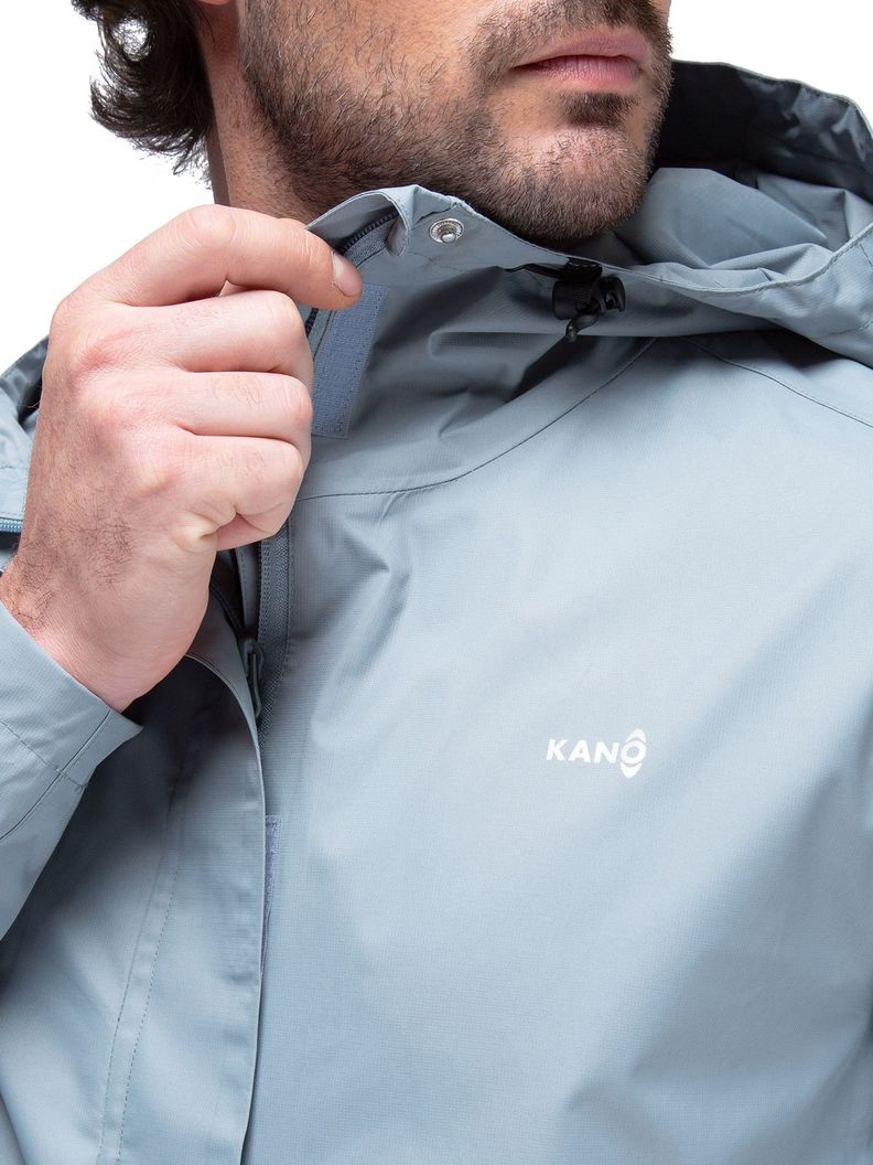 Chaqueta Cortavientos Impermeable Hombre Azul con Gorro-3