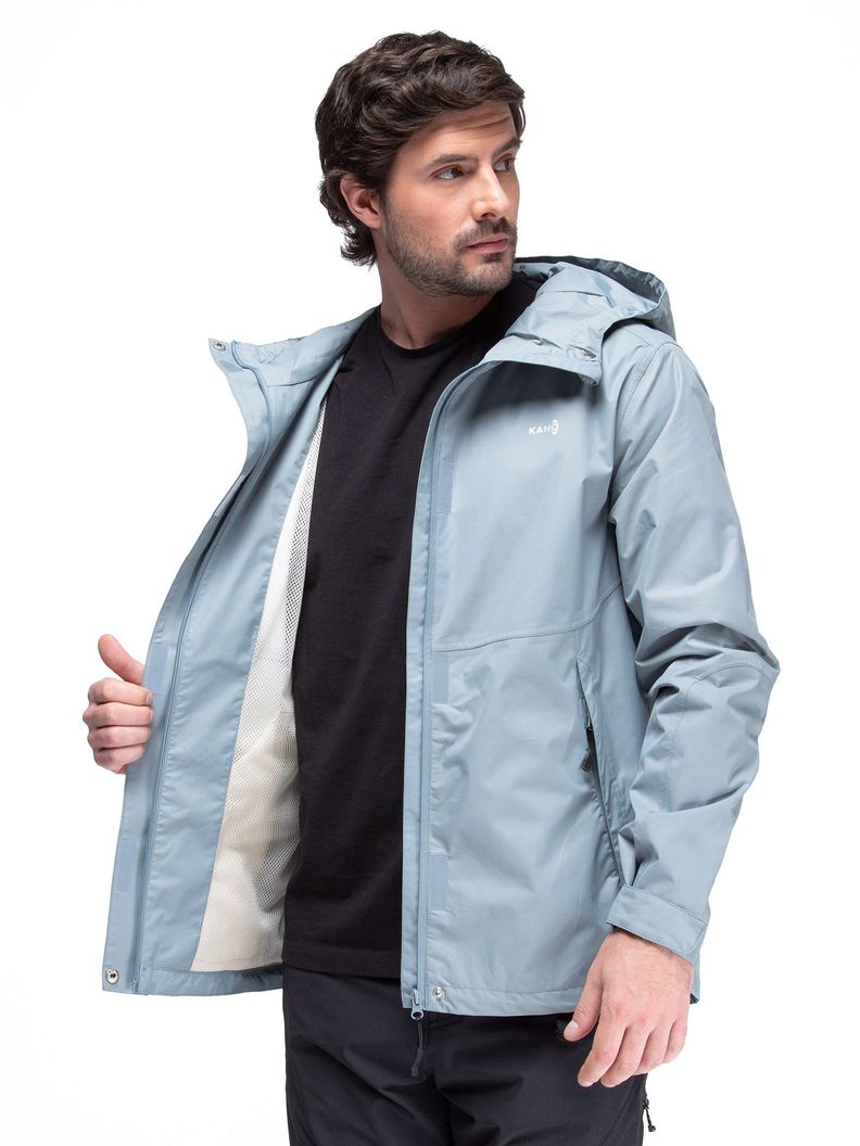 Chaqueta Cortavientos Impermeable Hombre Azul con Gorro-7