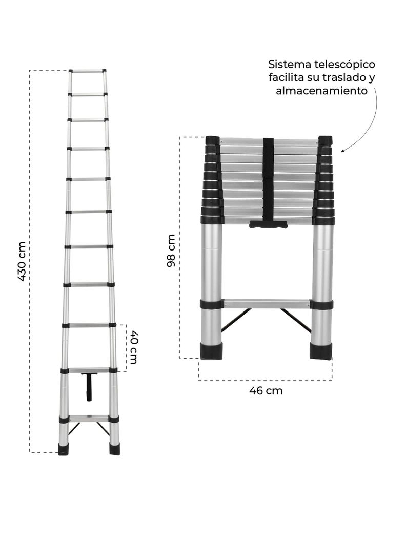 Escalera Telescópica Halten 4,3 Mts Aluminio Retráctil-1