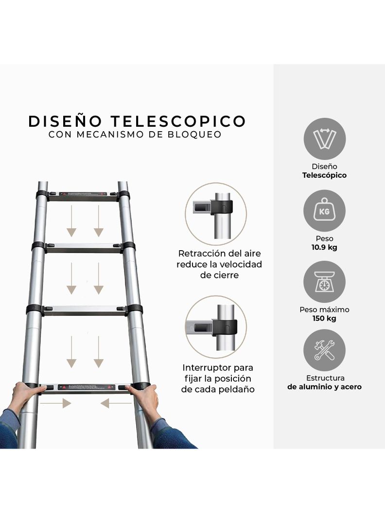 Escalera Telescópica Halten 4,3 Mts Aluminio Retráctil-3