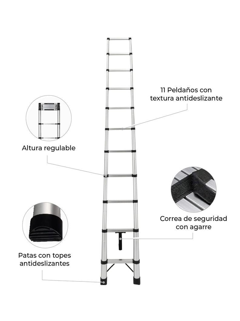 Escalera Telescópica Halten 4,3 Mts Aluminio Retráctil-4