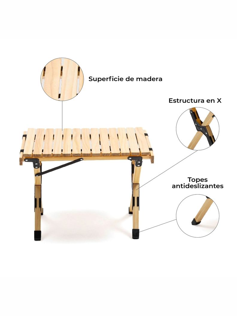 Mesa Plegable de Madera Clara Para Camping Natural Kano-5