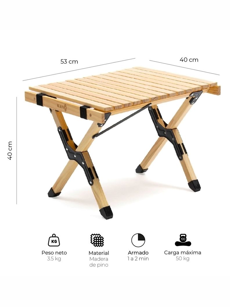 Mesa Plegable de Madera Clara Para Camping Natural Kano-3