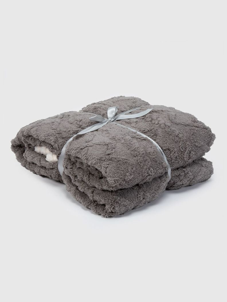 Manta Frazada Sherpa Jacquard Gris King Relan-4