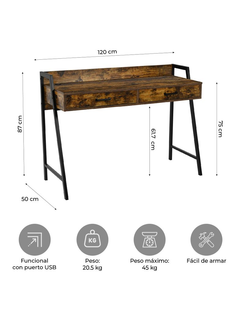 Escritorio Industrial USB Top Living Desk-23 con Cajones-2