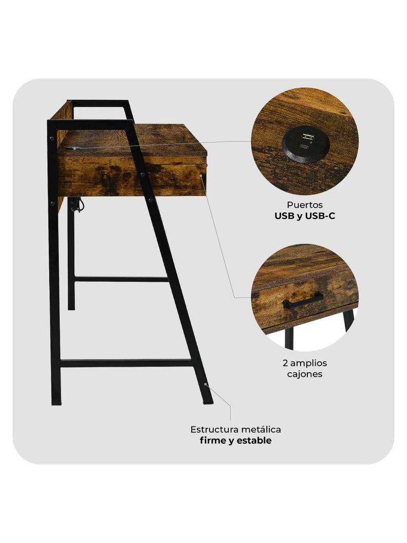 Escritorio Industrial USB Top Living Desk-23 con Cajones-4