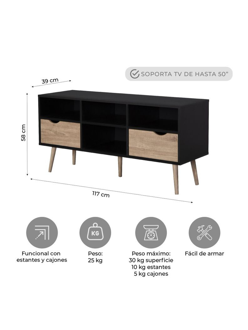 Rack de TV Top Living Bolonia Black con Cajones Nórdico-2