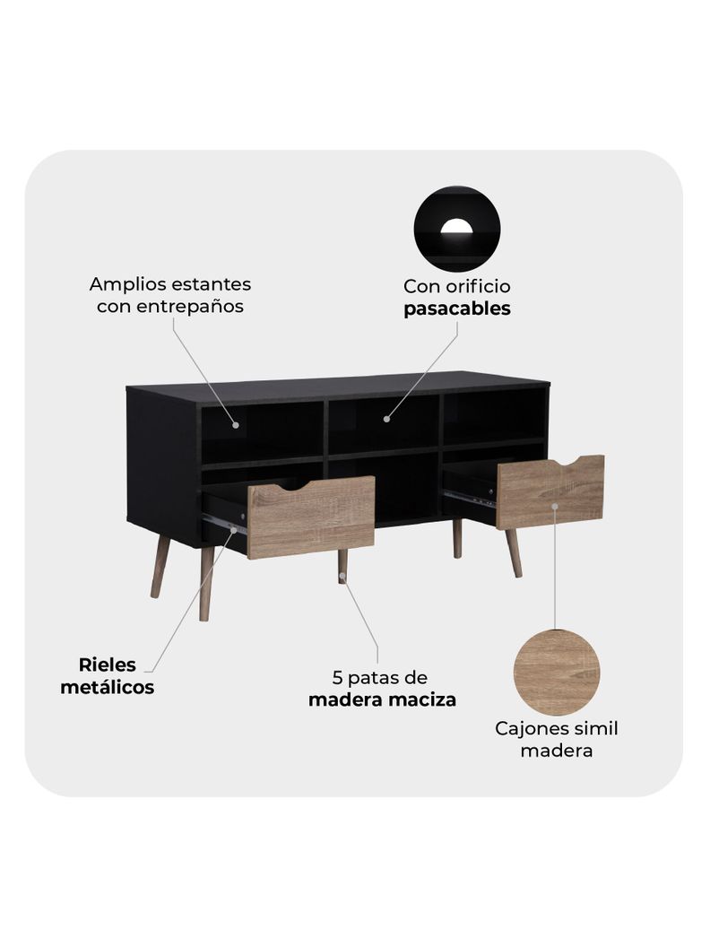 Rack de TV Top Living Bolonia Black con Cajones Nórdico-3