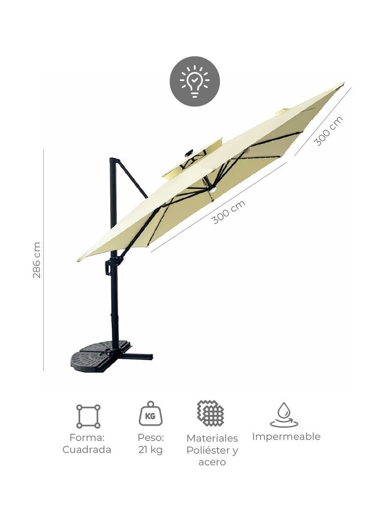 Quitasol Reforzado con Base Relan Bright Night Luces 300cm-1