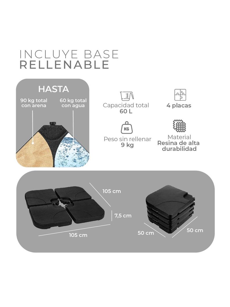 Quitasol Reforzado con Base Relan Bright Night Luces 300cm-3