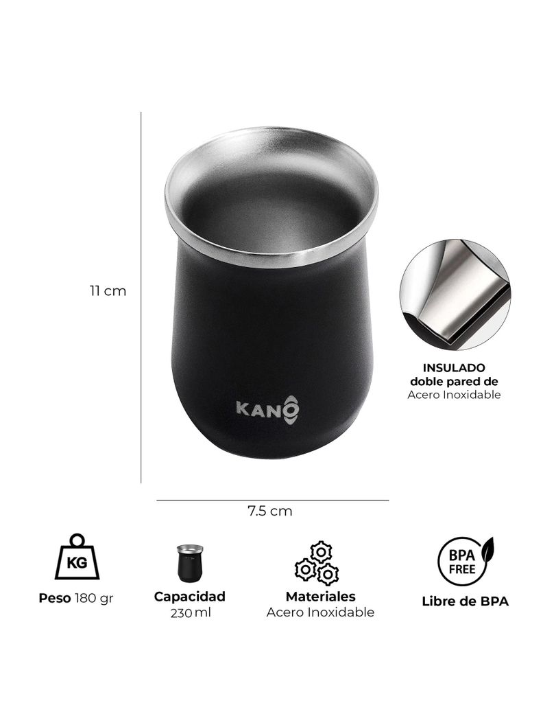 Mate de Acero Inoxidable Kano Matera Térmica 230ml Insulado-2