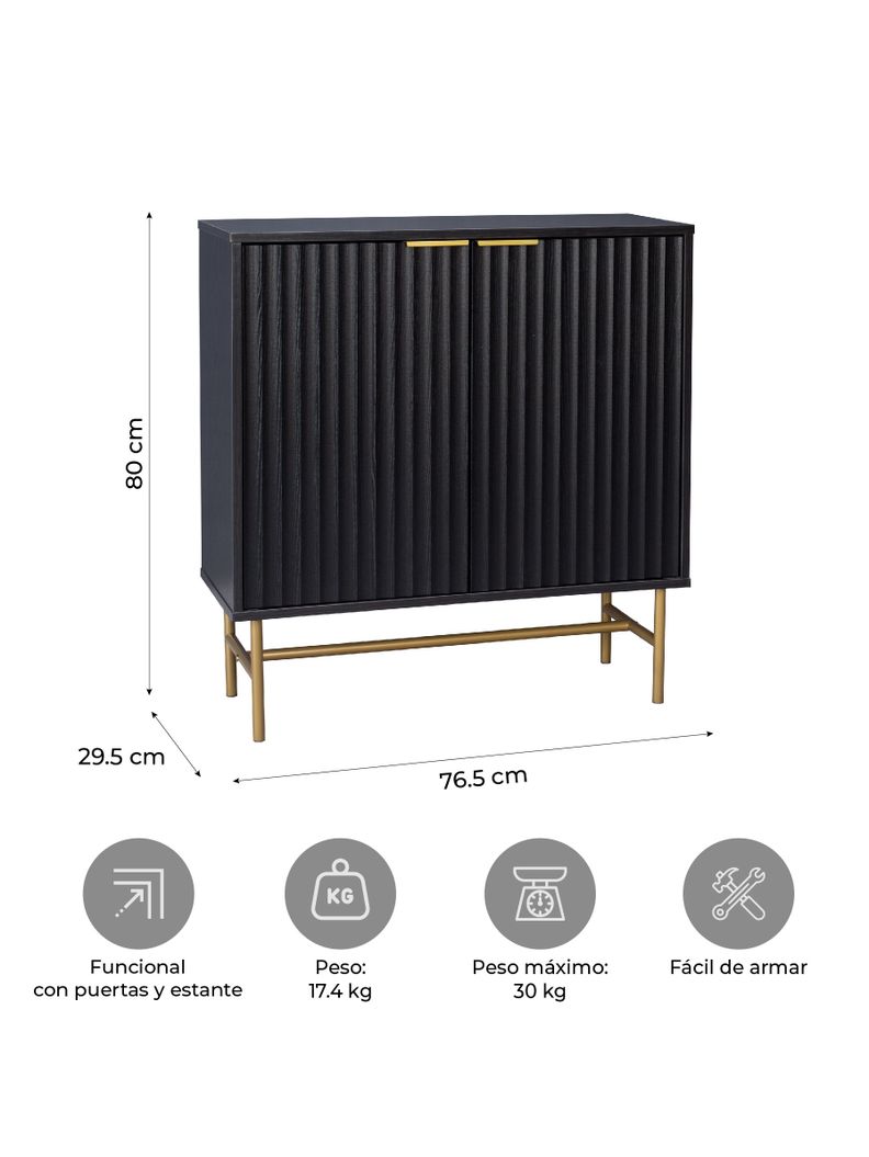 Bar Buffet Negro con Dorado Top Living Bronx Vajillero-2