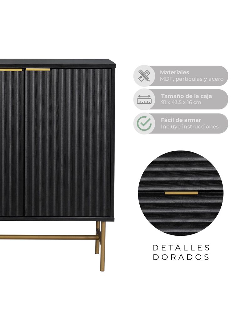 Bar Buffet Negro con Dorado Top Living Bronx Vajillero-3