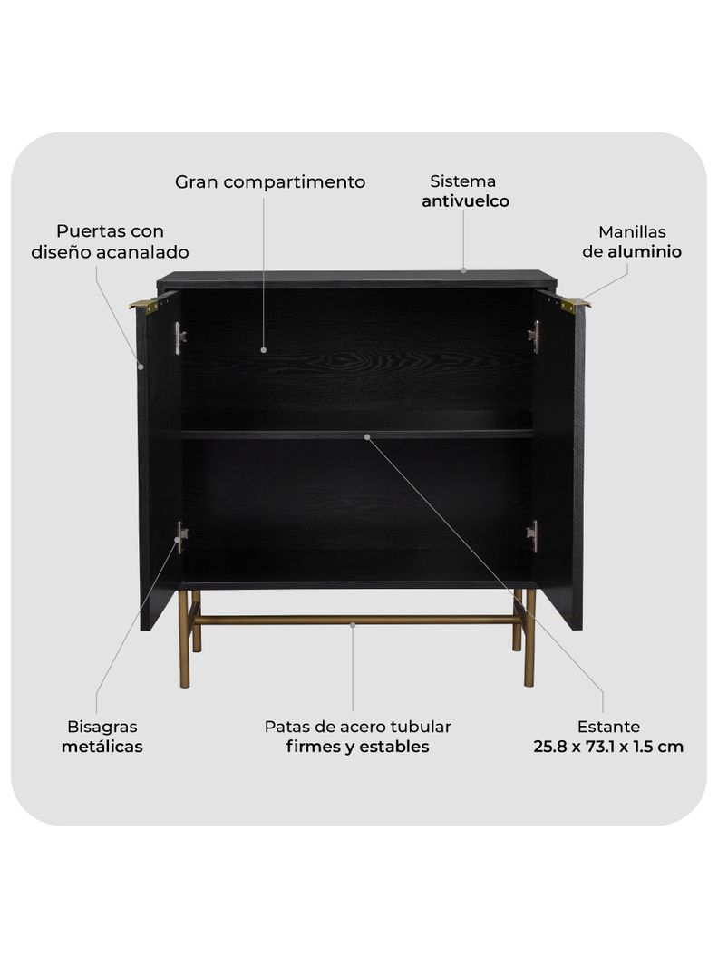 Bar Buffet Negro con Dorado Top Living Bronx Vajillero-5