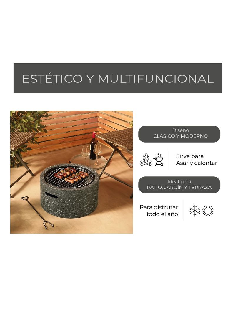 Fogón a Carbón Relan Stein Brasero y Parrilla Simil Piedra-5