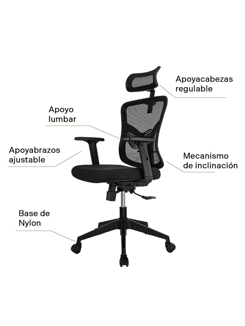 Silla de Oficina Presidente Ankara Con Cabecero Regulable-3