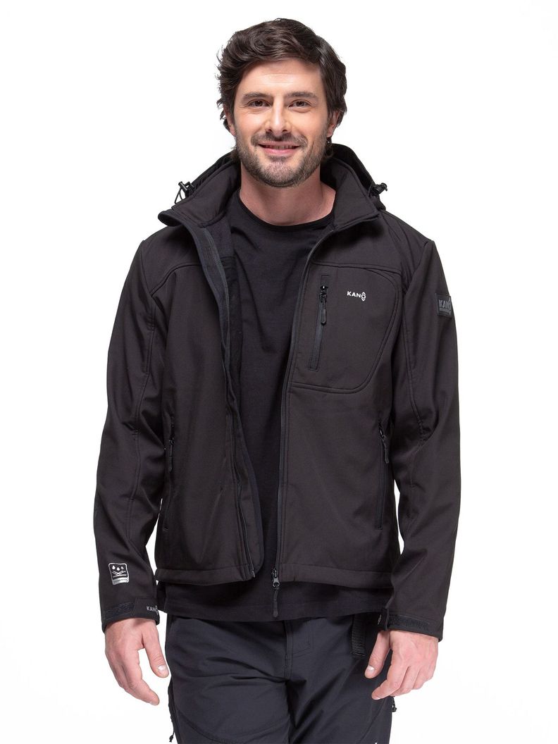 Chaqueta Softshell Impermeable Kano Tepa Negro con Gorro-0
