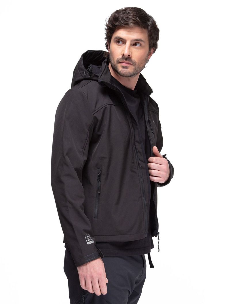 Chaqueta Softshell Impermeable Kano Tepa Negro con Gorro-2