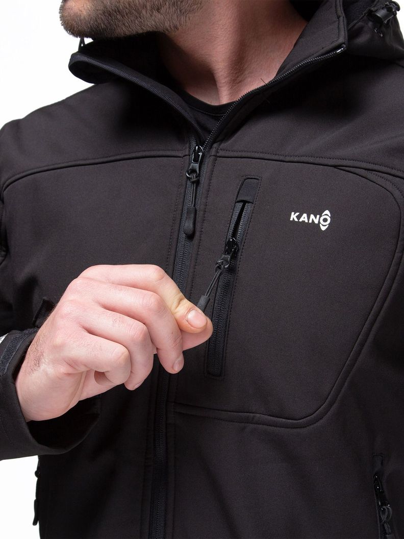 Chaqueta Softshell Impermeable Kano Tepa Negro con Gorro-3