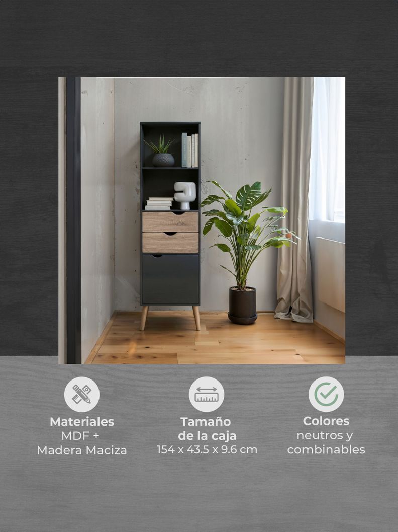 Estante Librero Top Living Gotemburgo Black Nórdico con Cajones-4