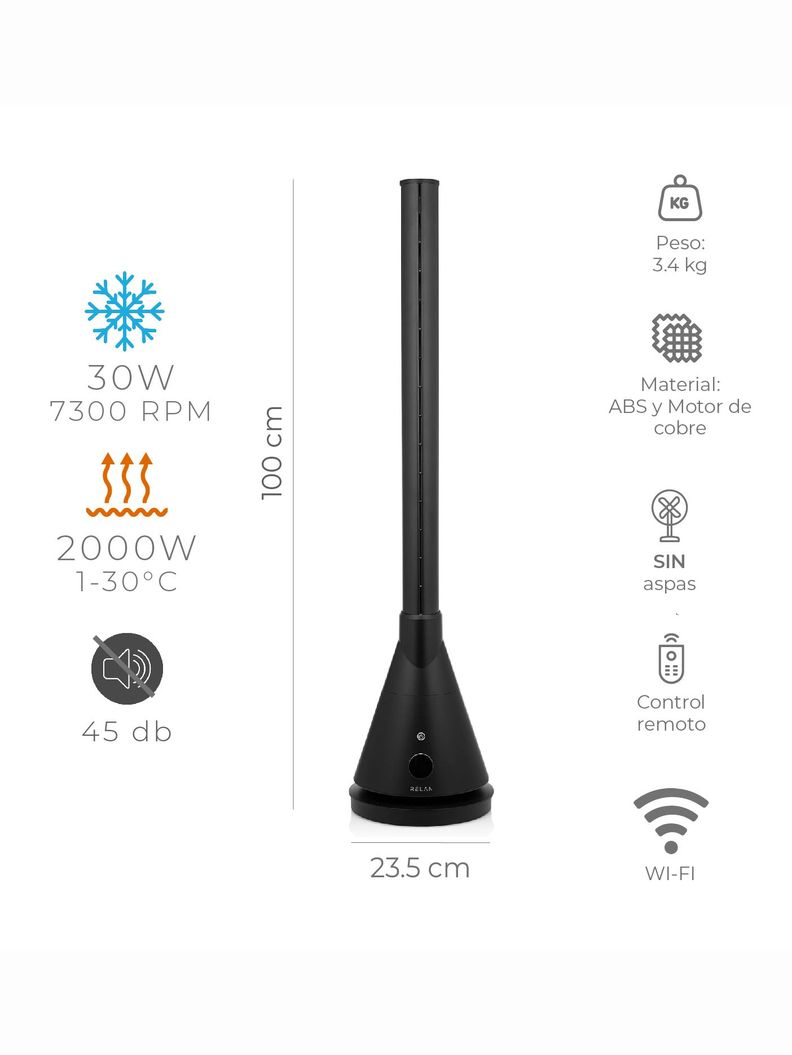Ventilador y Calefactor Sin Aspas Relan Tower Pro App y Wifi-2