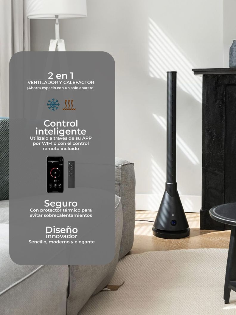 Ventilador y Calefactor Sin Aspas Relan Tower Pro App y Wifi-3