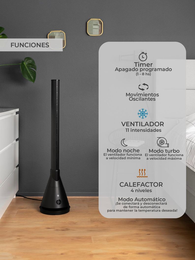 Ventilador y Calefactor Sin Aspas Relan Tower Pro App y Wifi-4