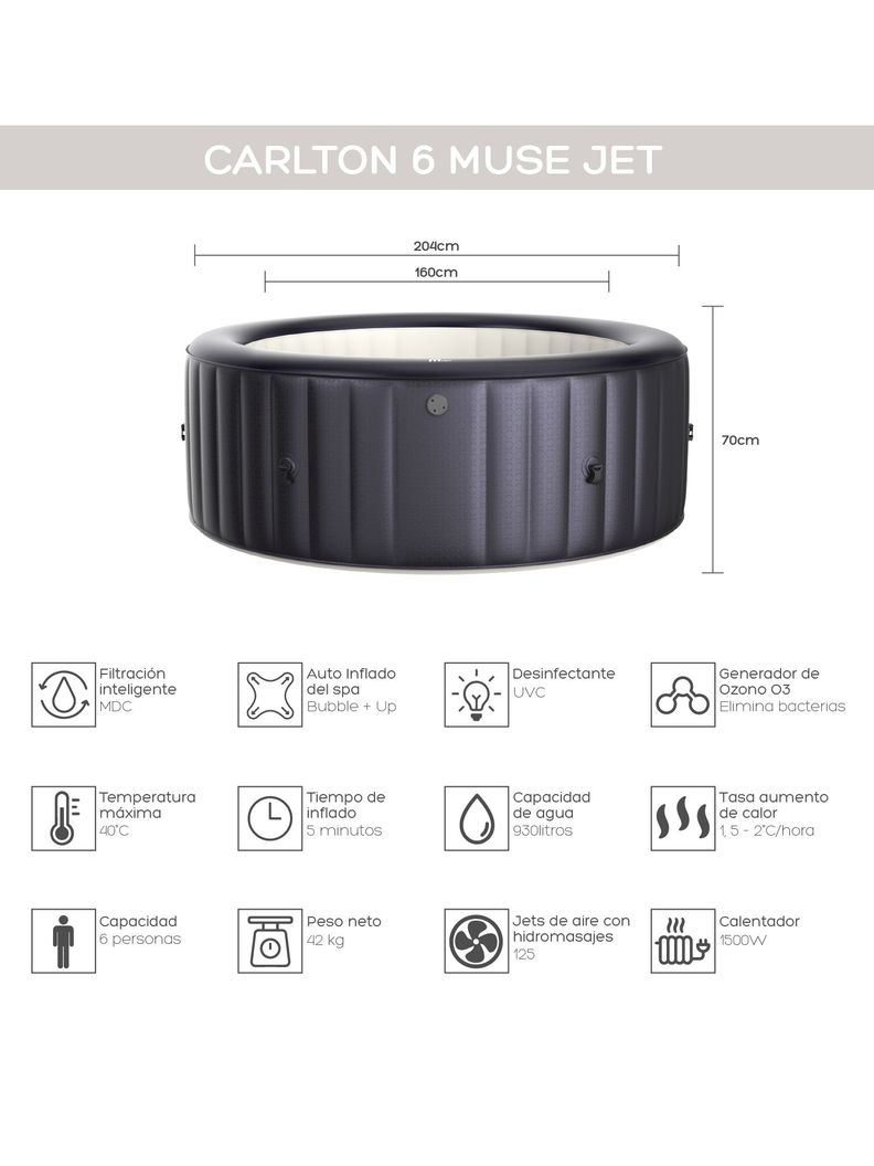 Hot Tub Inflable Spa Carlton Muse Jets Para 6 Personas MSpa-2