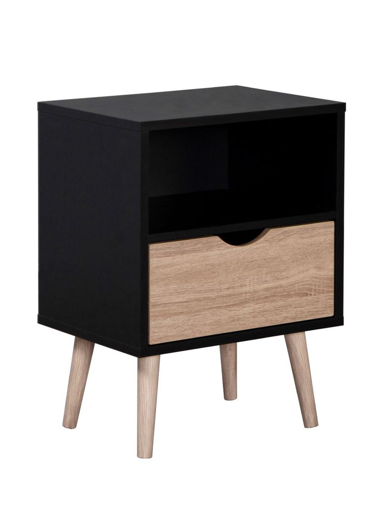 Velador Top Living Tromso Con Cajón Negro y Madera-0
