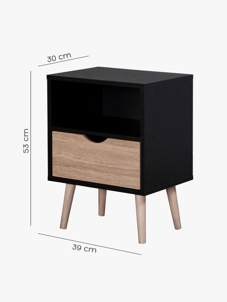 Velador Top Living Tromso Con Cajón Negro y Madera-2