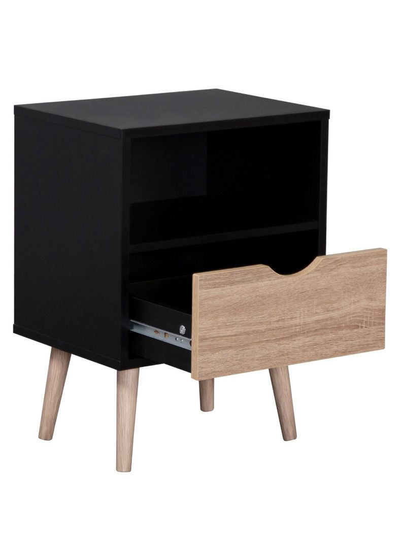 Velador Top Living Tromso Con Cajón Negro y Madera-5
