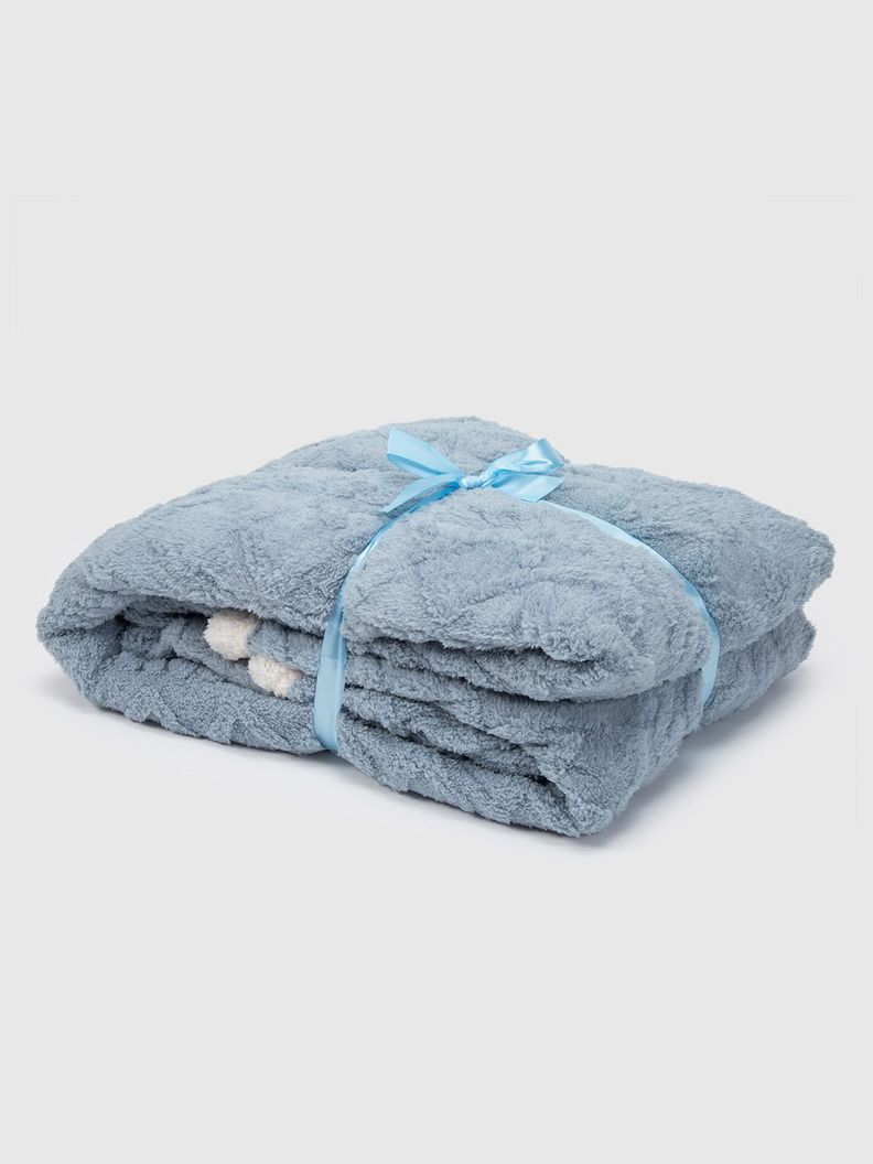 Manta Frazada Sherpa Jacquard Azul King Relan-3