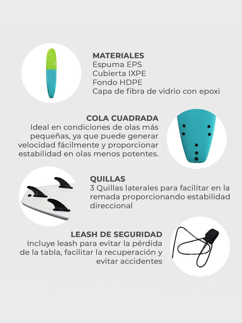 Softboard Kano / Tabla De Surf / 9 Pies + Leash Y Quillas-3