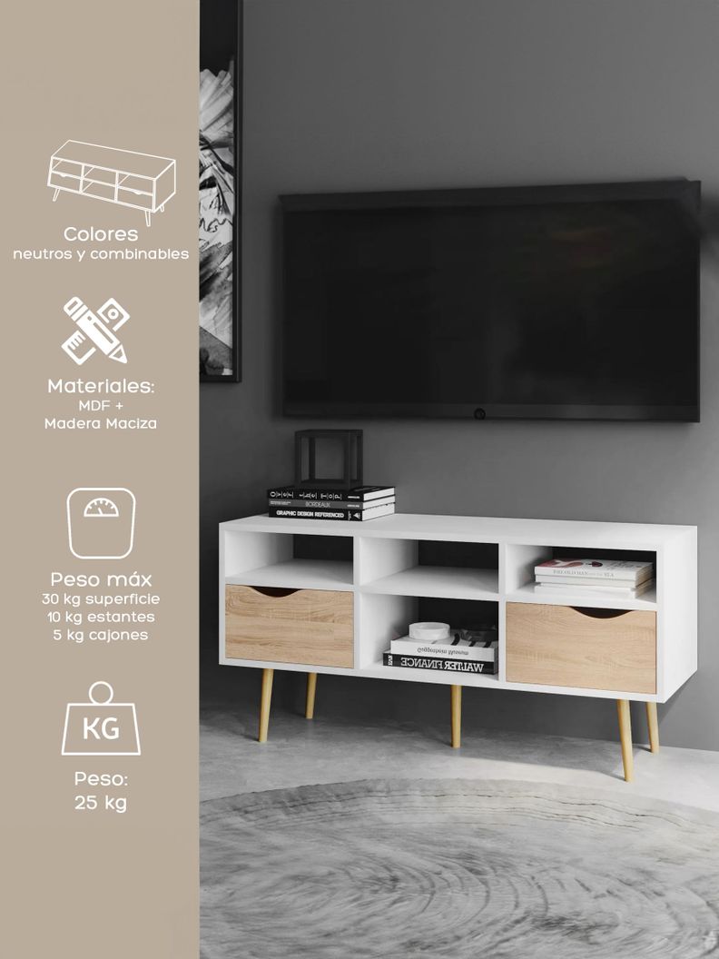 Rack de TV Top Living Bolonia con Cajones 117cm Nórdico-1