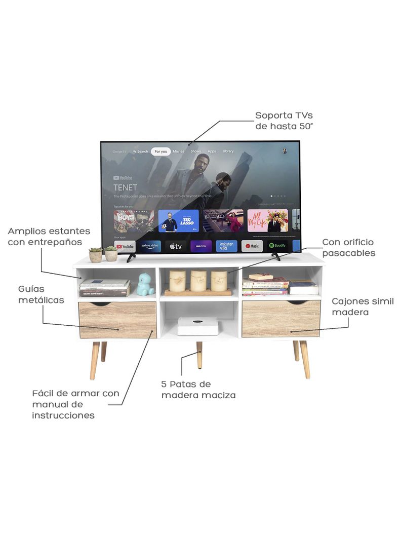 Rack de TV Top Living Bolonia con Cajones 117cm Nórdico-3