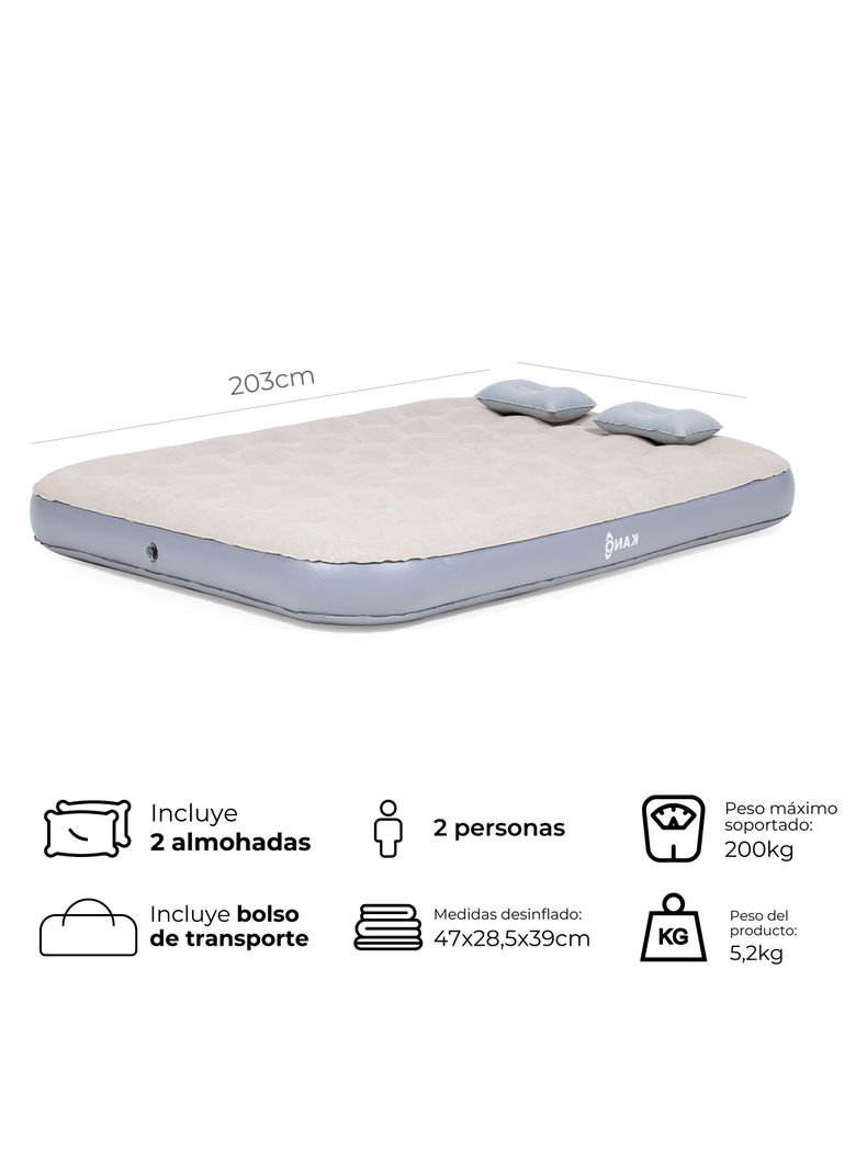 Colchón Inflable de 2 Plazas Kano con 2 Almohadas Camping-3