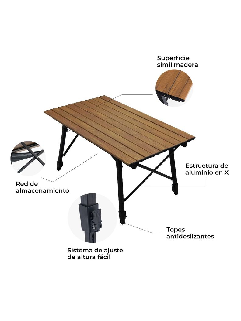 Mesa Plegable Kano Roble Portátil y Ajustable para Camping-4
