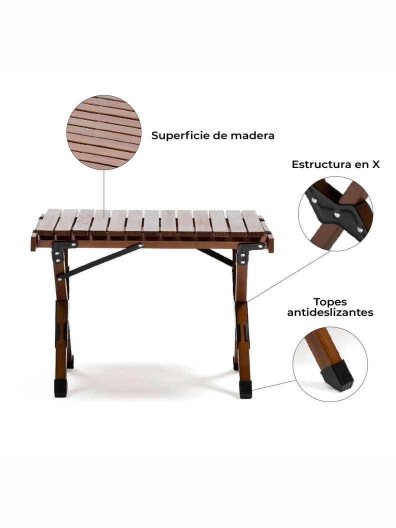 Mesa Plegable de Madera Oscura Para Camping Natural Kano-4