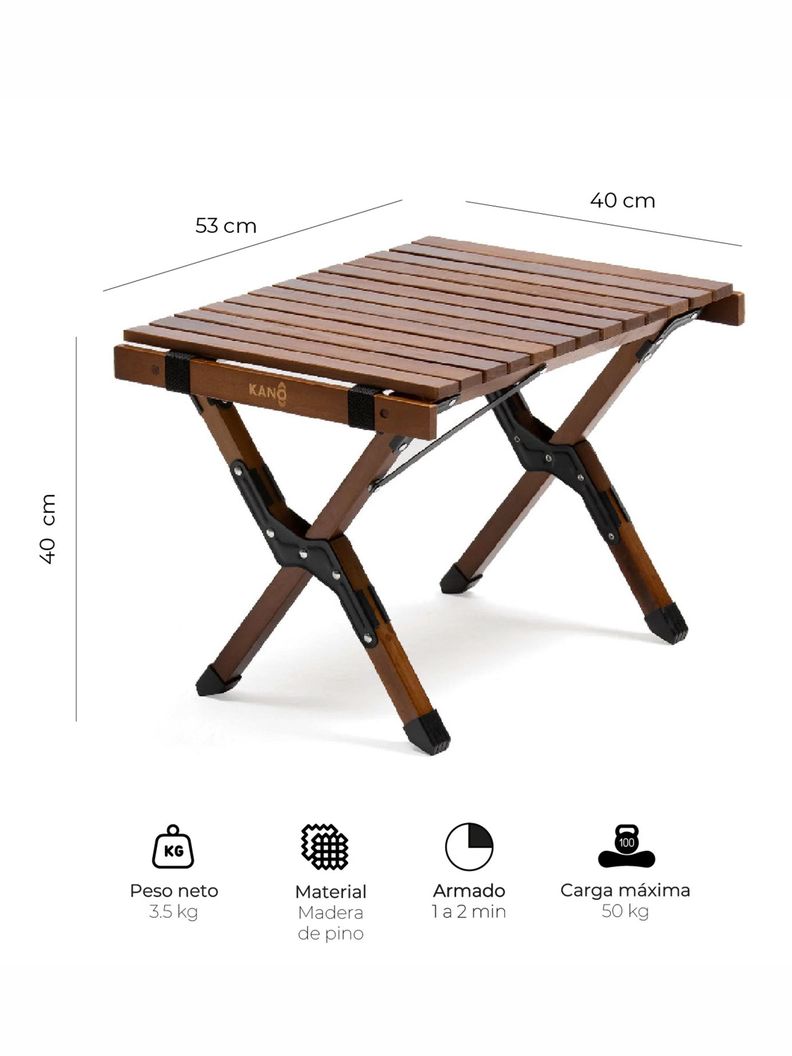 Mesa Plegable de Madera Oscura Para Camping Natural Kano-2
