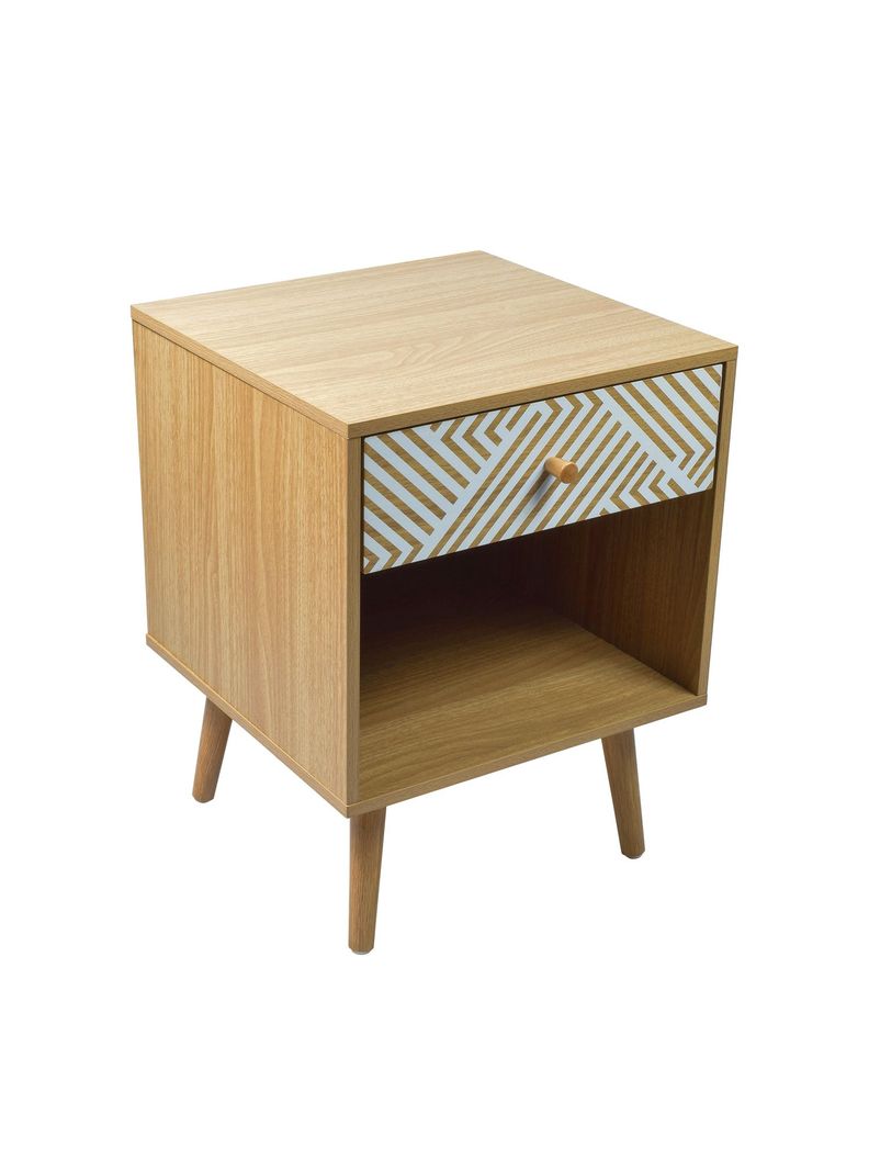 Velador Top Living Moon con Cajón y Estante Blanco y Madera-0