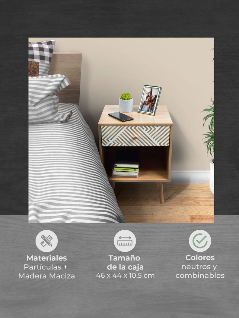 Velador Top Living Moon con Cajón y Estante Blanco y Madera-3