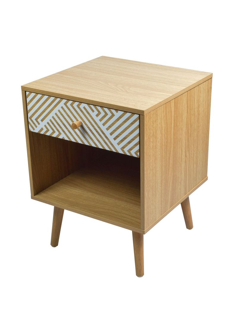 Velador Top Living Moon con Cajón y Estante Blanco y Madera-6