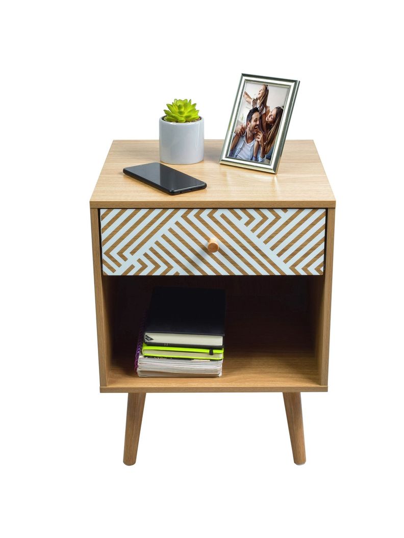 Velador Top Living Moon con Cajón y Estante Blanco y Madera-7