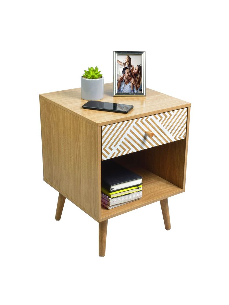 Velador Top Living Moon con Cajón y Estante Blanco y Madera-8