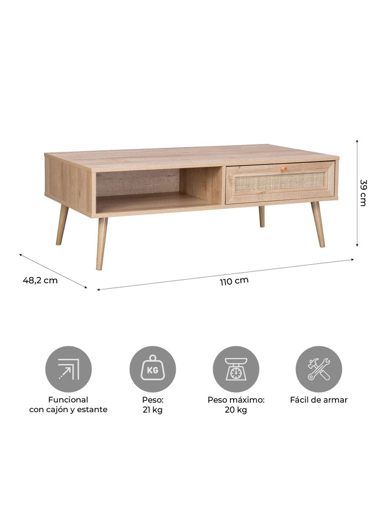 Mesa de Centro con Cajón Top Living Manila Rattan Lateral-2
