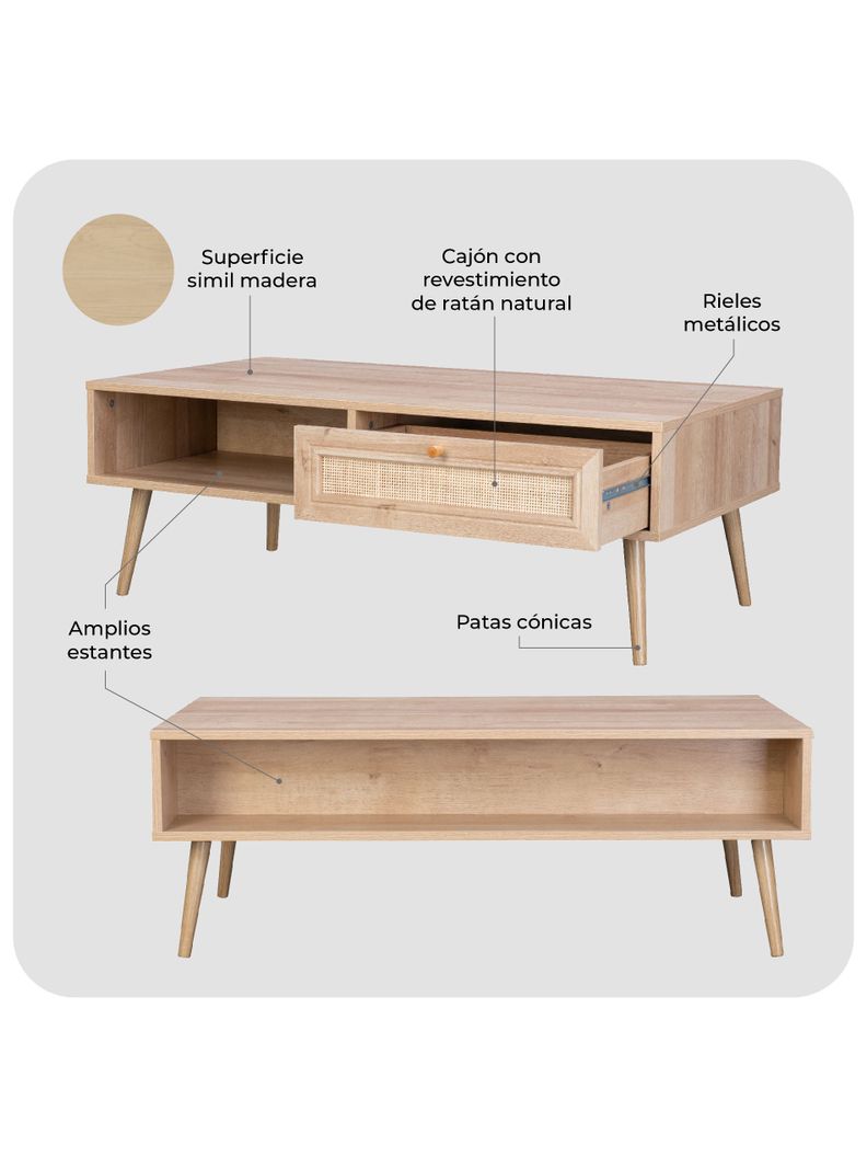 Mesa de Centro con Cajón Top Living Manila Rattan Lateral-3
