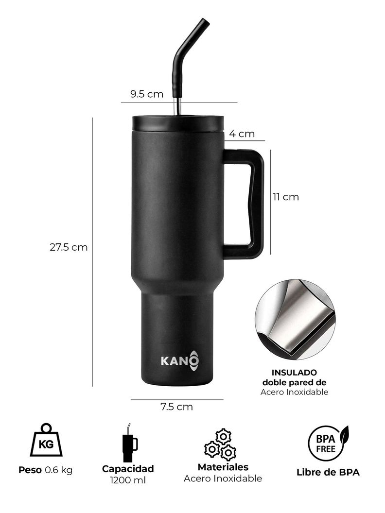 Mug Vaso Térmico Quencher 1,2lts con Bombilla Negro-2
